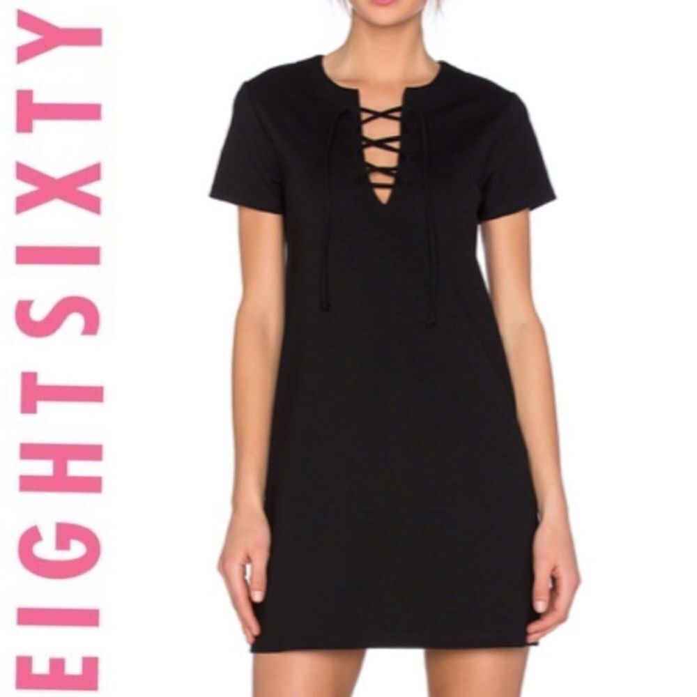 EIGHT‎ SIXTY Black Lace Up Bodice Ponte Dress Sz XL